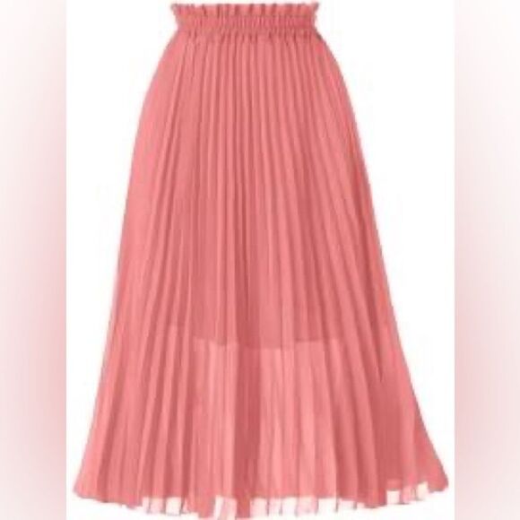 Whimsical 8 Pleated Crinkle Peach Chiffon Maxi Skirt - Picture 1 of 10
